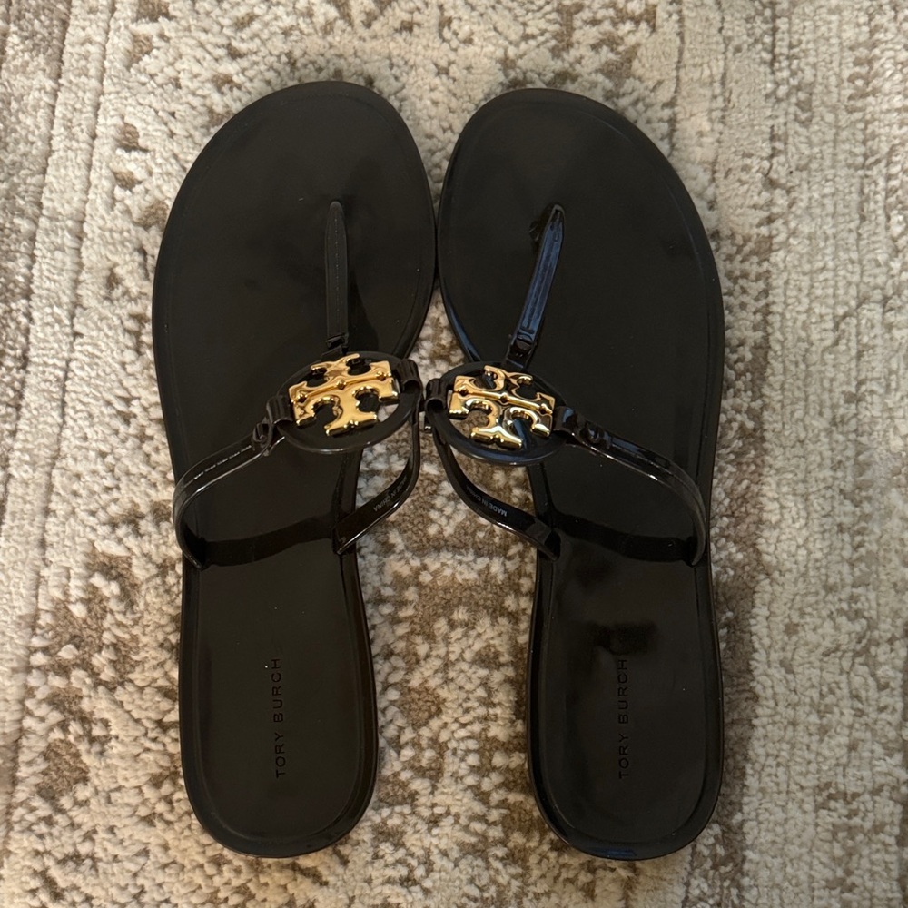 Tory Burch Black Sandals with Gold Accent